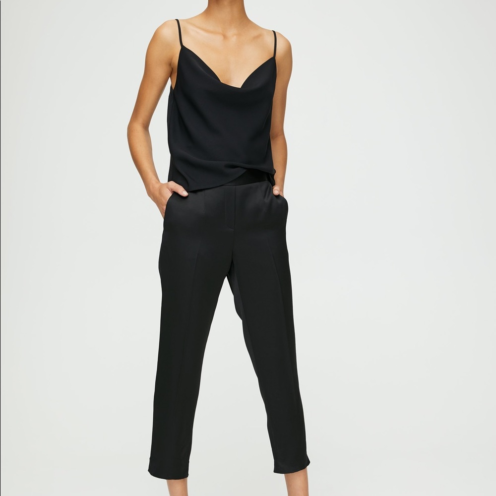 Aritzia Babaton Black Conan Satin Cropped Pants Sz 8